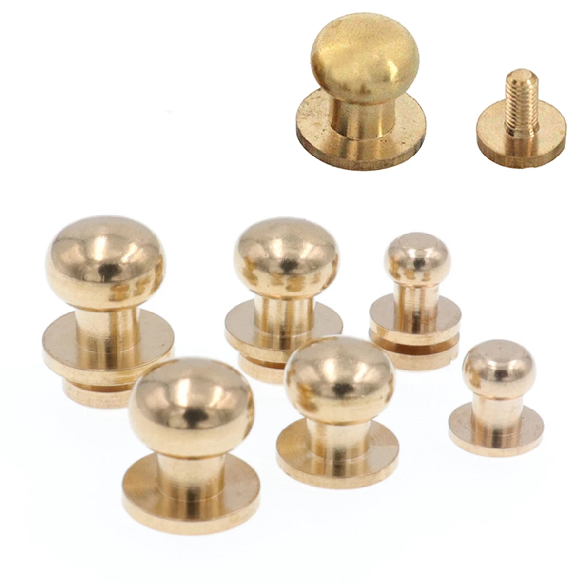 

10pcs Round Head Ball Post Studs Solid Brass Sam Brown Browne Button Screw Back Nail Rivets Leather Craft Accessory