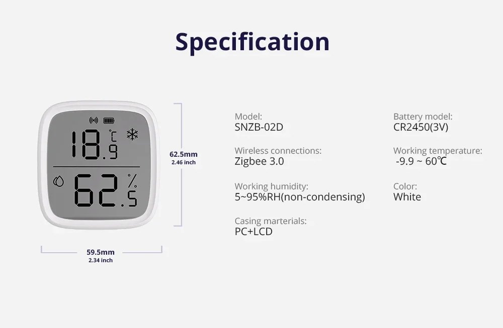 SNZB-02D Zigbee Temperature Humidity Sensor SNZB 02D ZigBee Standard Compatible