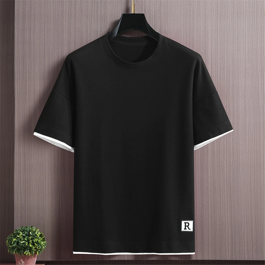 Men's Sets Summer Tracksuit Plus Size 10XL 11XL T-shirts Shorts Suits Male Big Size Summer Suits Black 2