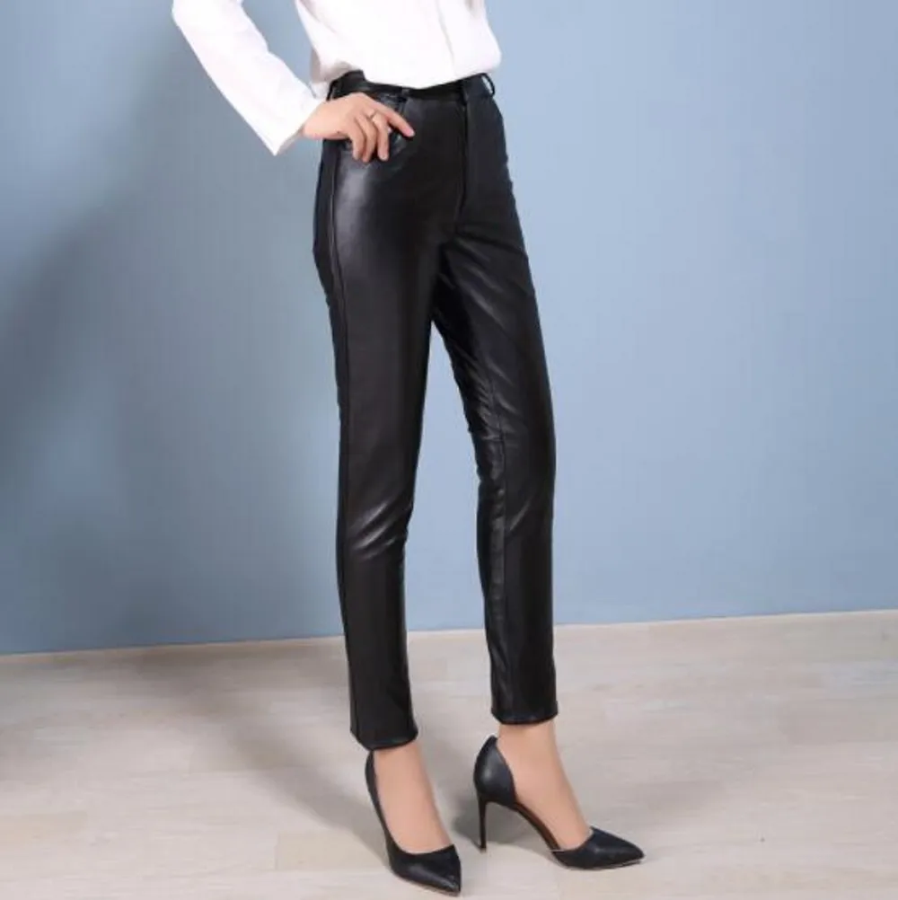 PERZOE Korean Version of Black Imitation Leather Leggings Matt Leather Pants  Women'S Outerwear Thin Elastic Pencil Pants - Walmart.com