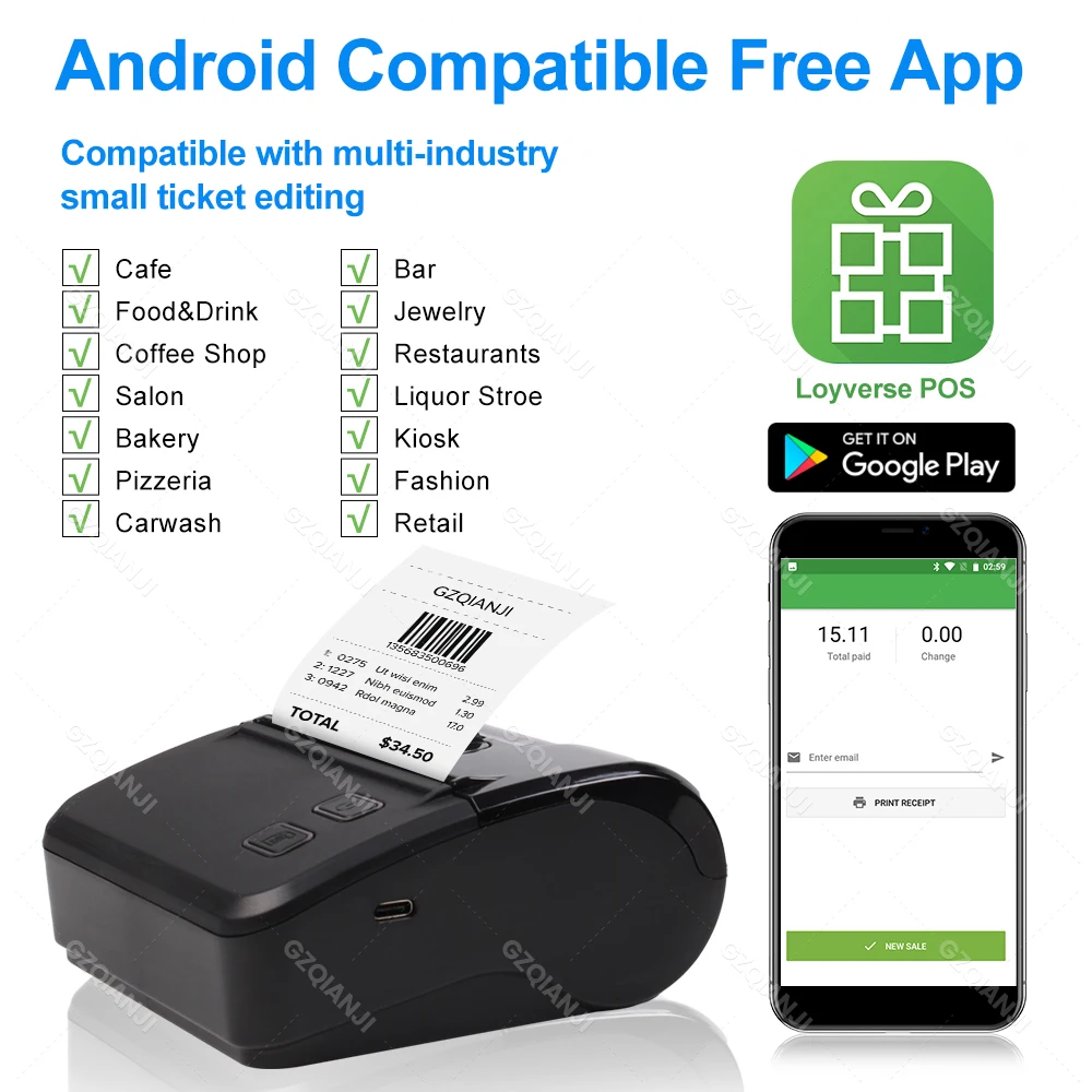 Impresora Tickets bluetooth para Android compatible con Loyverse.