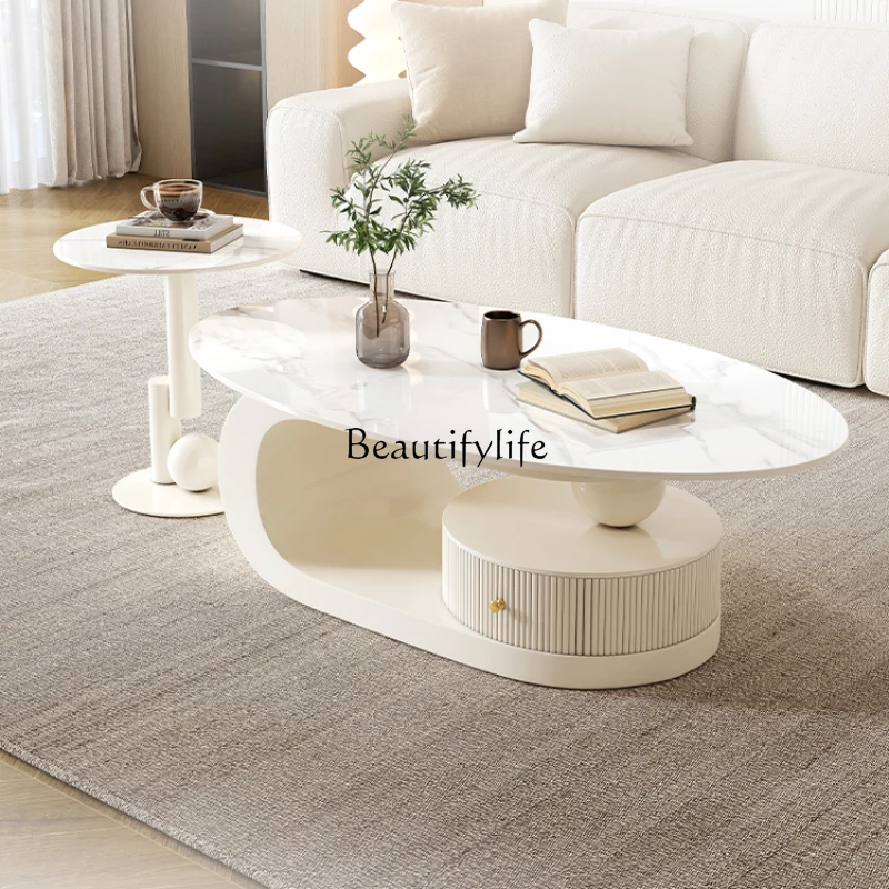 

Cream Modern Entry Lux Style Oval Coffee Table Small Apartment Living Room Creative Minimalist Side Table
