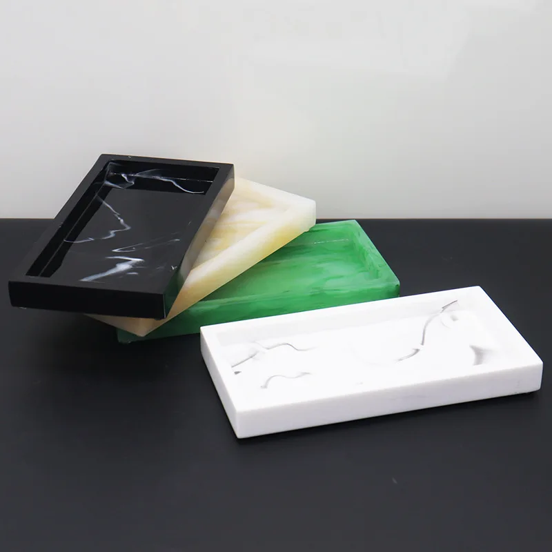 Household Storage Tray Marble Resin Tray for Bathroom Rectangular Jewelry Storage Kitchen Dish Plates