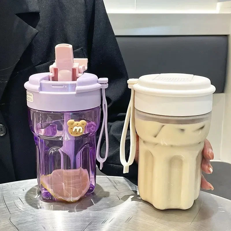 

Пластиковая бутылка для воды с соломинкой, 500 мл, с крышкой, кофейная чашка, портативная большая спортивная чашка для фитнеса, многоразовая Женская дорожная бутылка для холодной воды