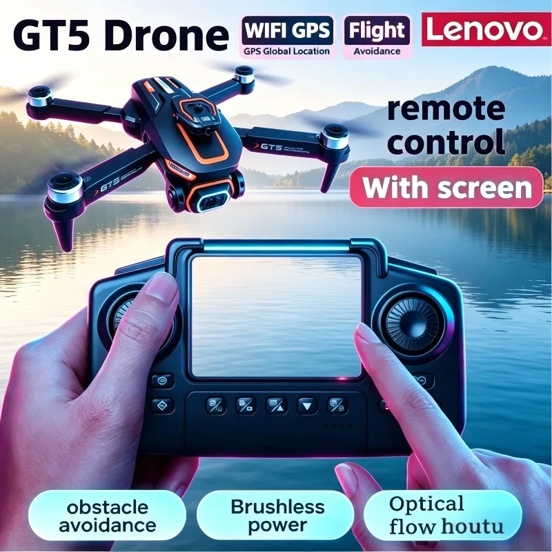 레노버 GT5 미니 드론 4K 프로페셔널 8K HD 카메라 RC 장애물 회피 기능 탑재 스크린 포함 브러시리스 광학 흐름 쿼드콥터