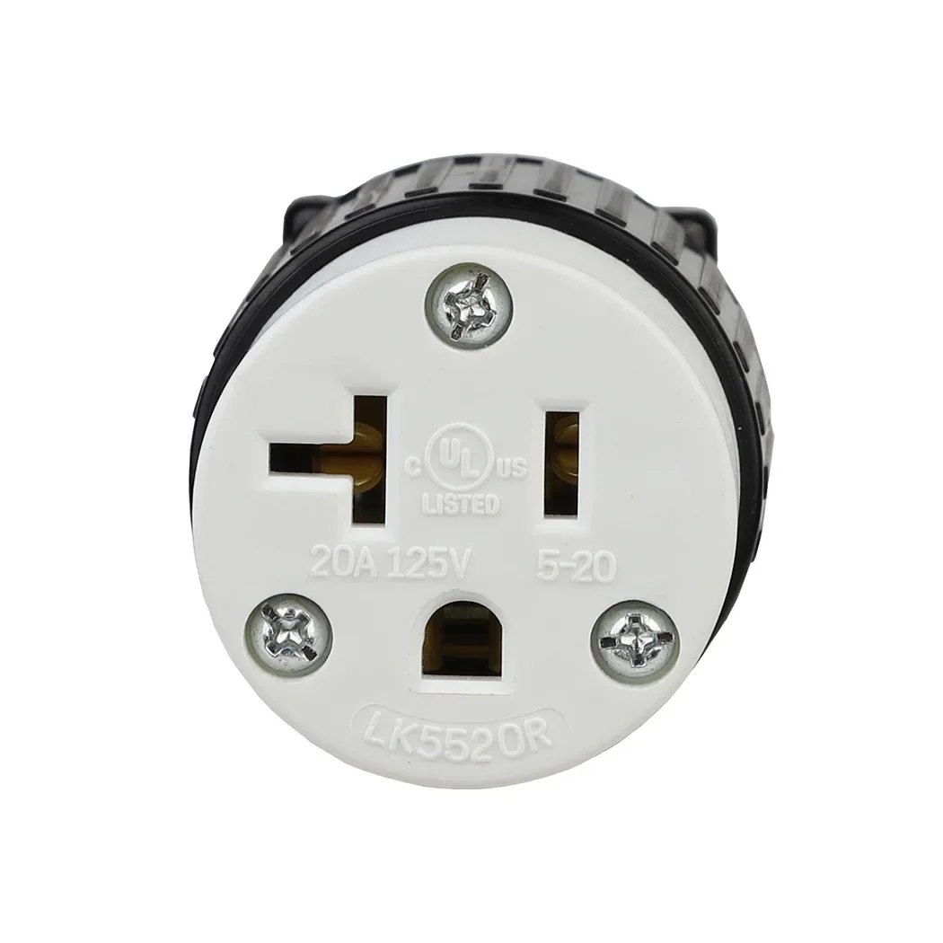 NEMA 5-20R Straight Blade Connector, Female Plug Replacement Cord Outlet, 20 Amp, 125 Volt, 2 Pole, 3 Wire Grounding,