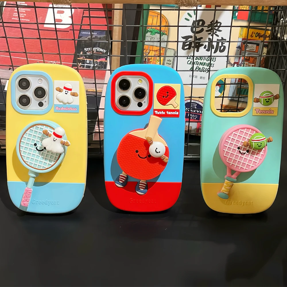 3D Cute Table Tennis Badminton Racket Phone Case with Folding Kickstand