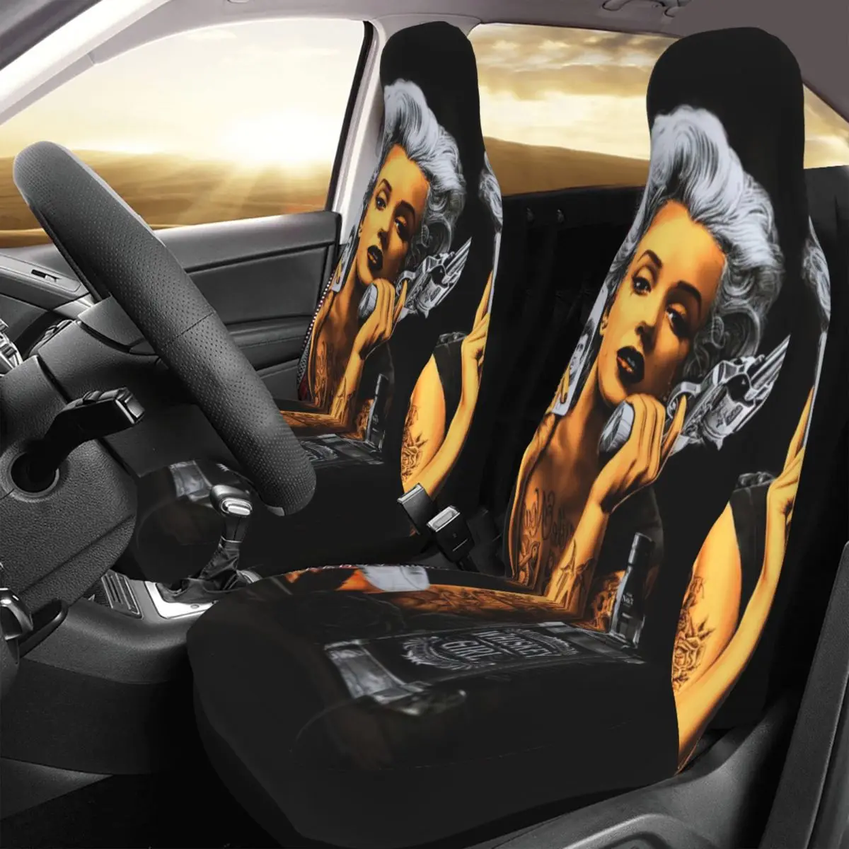 

Funny Marilyn Monroe Car Seat Cover Custom Printing Universal Front Protector Accessories Cushion Set
