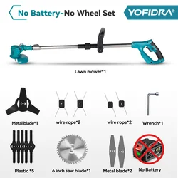 YOFIDRA Electric Cordless Lawn Mower - Foldable & Adjustable Efficient Garden Power Tool - EU (0 Battery-No Wheel)