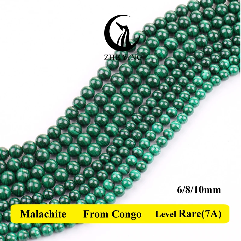 Top Quality 100% Natural Stone Malachite Congo Beads Round Loose Spacer Beads 8mm Pick Size For Jewelry Making DIY Bracelets 15