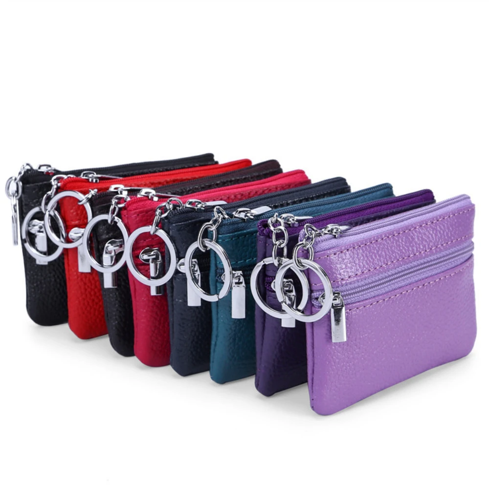 

Fashion PU Leather Women's Wallet coin Purse Two/Three Zippers Coin Wallet Keychain Card Holder Change Purses