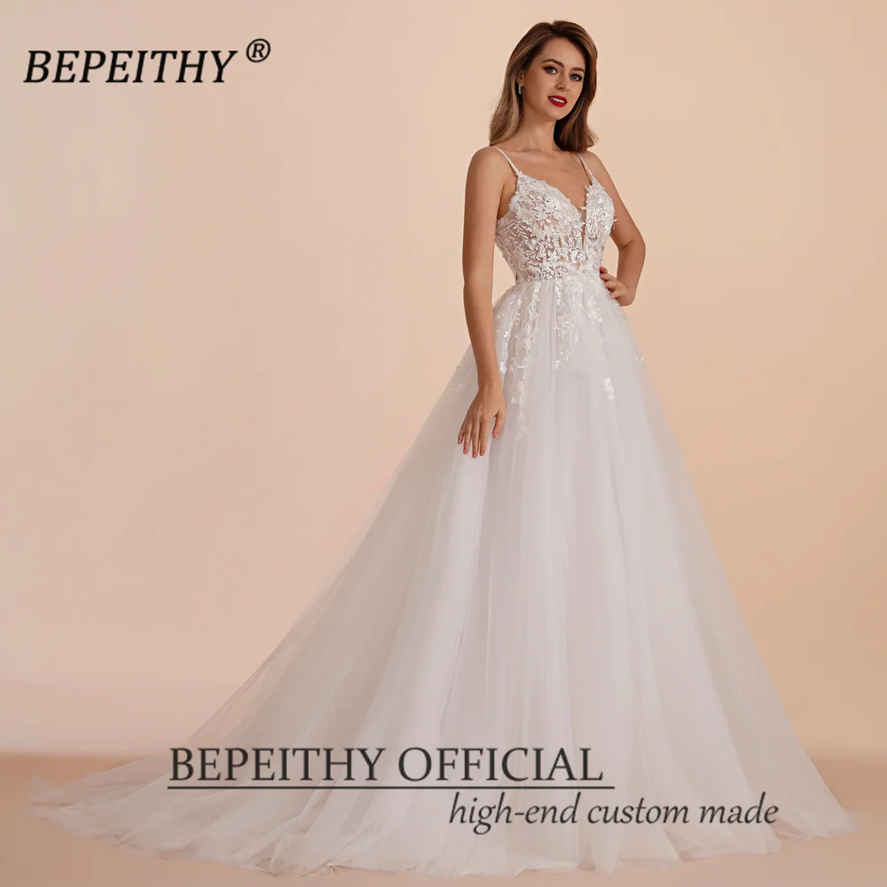 BEPEITHY Boho Ivory A Line Lace Wedding Dresses For Bride Women 2023 Sleeveless Floor Length Sexy Garden White Bridal Gown New images - 6