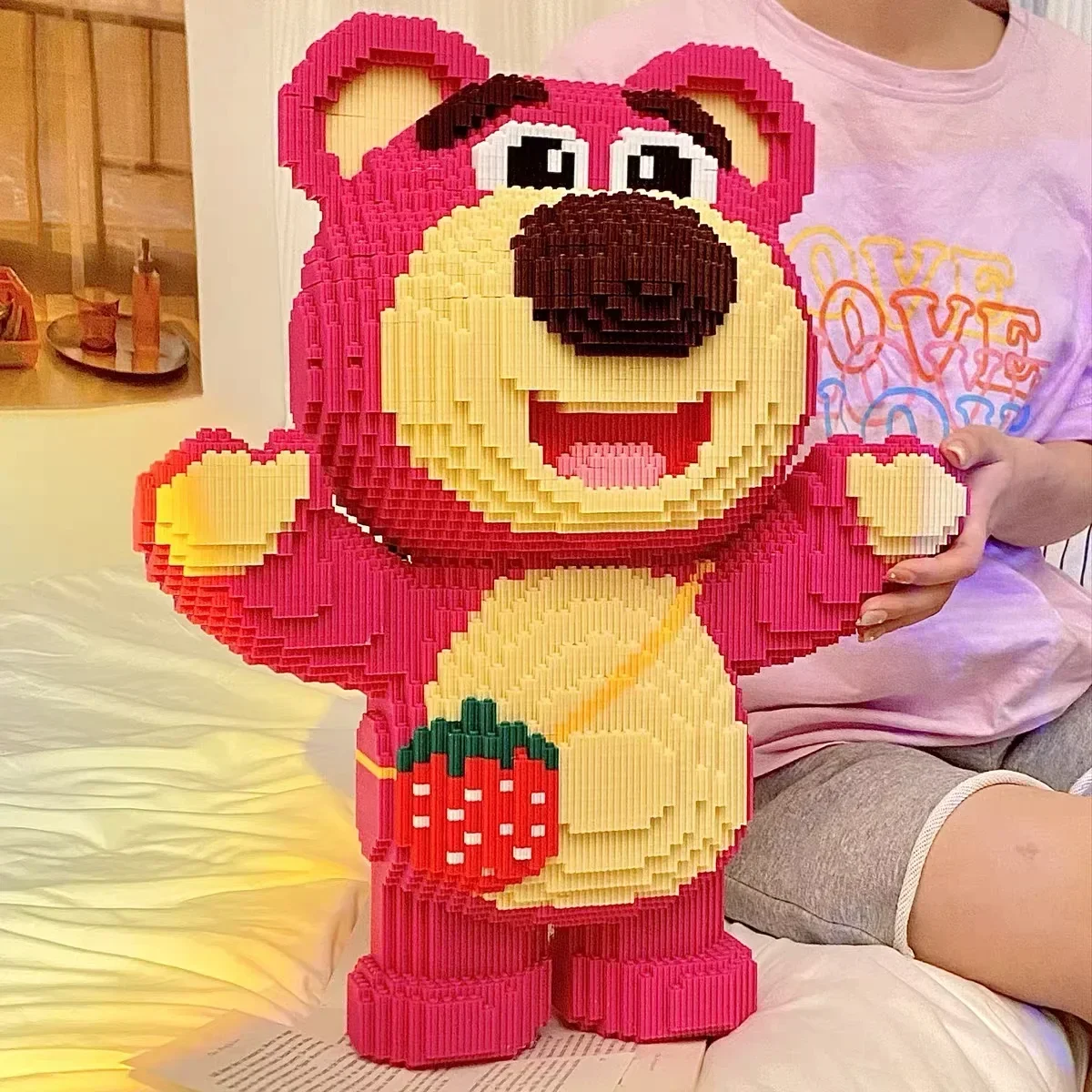 거대한 딸기 곰 블록 조립 장난감, 귀여운 애완 동물 곰 블록, 어린이 및 성인용 DIY 크리스마스 선물, 50cm