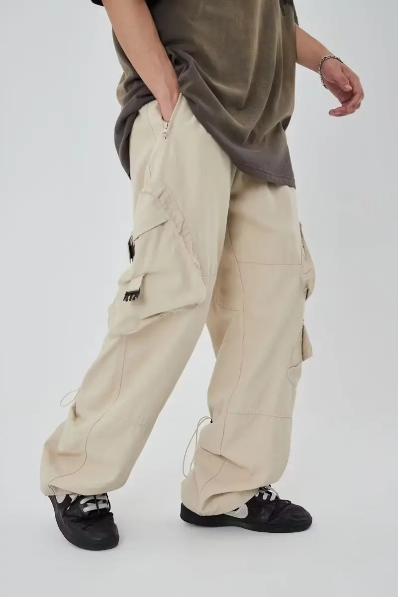 Iefb calças casuais dos homens de rua alta americano streetwear hip hop  drawring dobrado design calças cintura elástica 2023 9y5523 - AliExpress