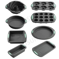 Heat resistant silicone loaf bread muffin donut cake baking tray oven baking pan silicone bakeware set Silicone Cake Pan Set 1