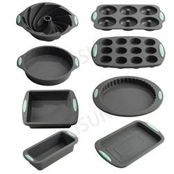 Heat resistant silicone loaf bread muffin donut cake baking tray oven baking pan silicone bakeware set Silicone Cake Pan Set