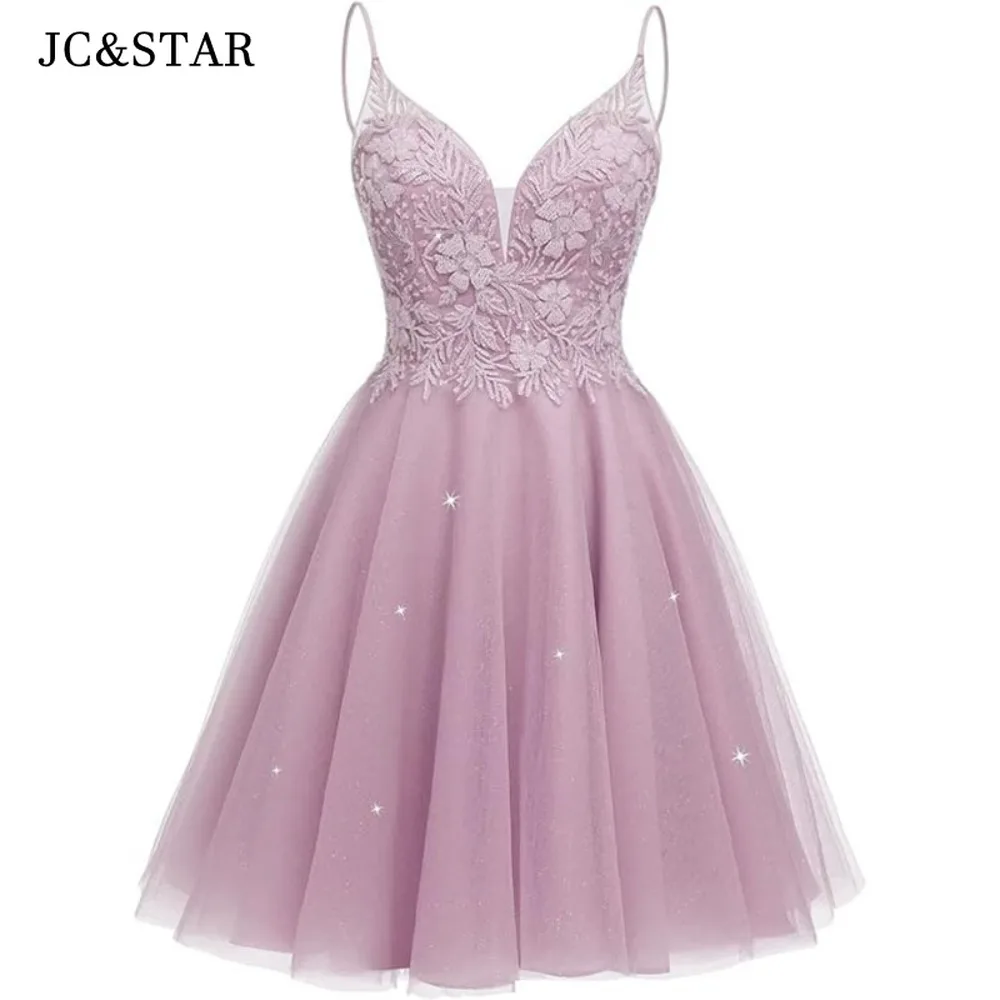 Royal Blue Chiffon Stickers Sexy Deep V Neck Thin Shoulder Straps Cocktail Dresses Shiny Alumni Party Dress Short Prom Robes