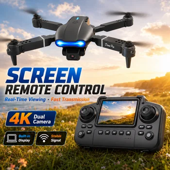 ZNLYRION E99 RC Drone with Screen Remote Control 4K Dual Camera Optical Flow Positioning Obstacle Avoidance Foldable FPV WIFI APP Control One Key Return 360° Flip Quadcopter Toy for Beginners 3