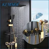 KEMAIDI Black Gold Shower Faucet Set Bathtub  4-way Mixer  Tap with Bidet and Shelf  Bathroom Rainfall Shower Systerm Wall Mount 1