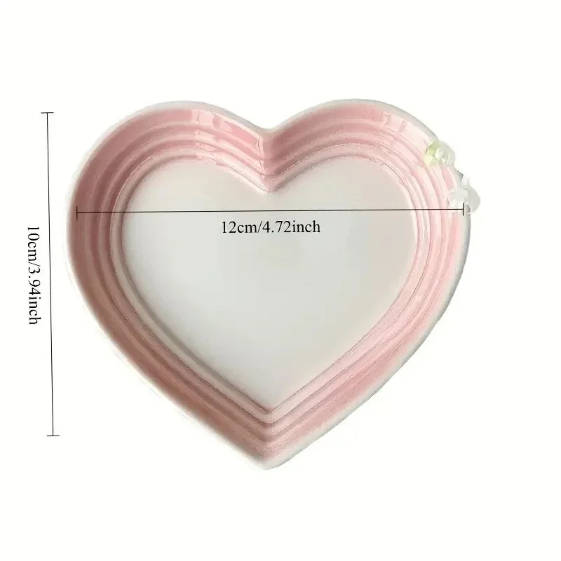 12cm 프렌치 하트 모양 소형 접시 식기, 언더글레이즈 컬러 디저트 트레이 세라믹 고양이 사료 그릇