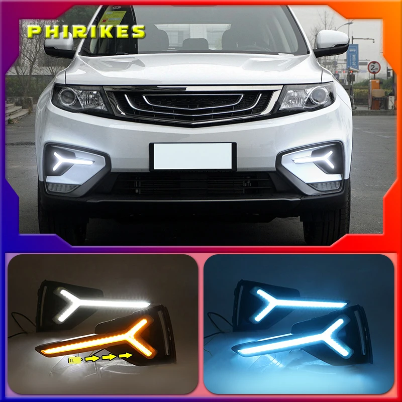 

2Pcs Car LED Daytime Running Light Fog Lamp Frame Fog Light for Geely Boyue Proton X70 2018