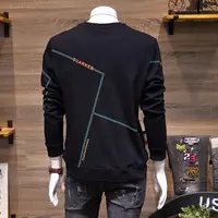 Men Clothing Autumn Winter Korean Fashion Print Fleece Warm Sweatshirt Round Neck Long Sleeve Loose Pullover Tops Casual Hoodies 2