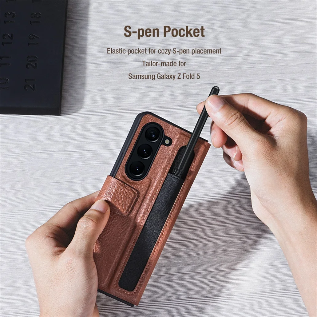 For Samsung Galaxy Z Fold 5 5G Case Nillkin Aoge Leather Case Hidden Kickstand With Pen Slot Flip Cover For Samsung Z Fold5 5G