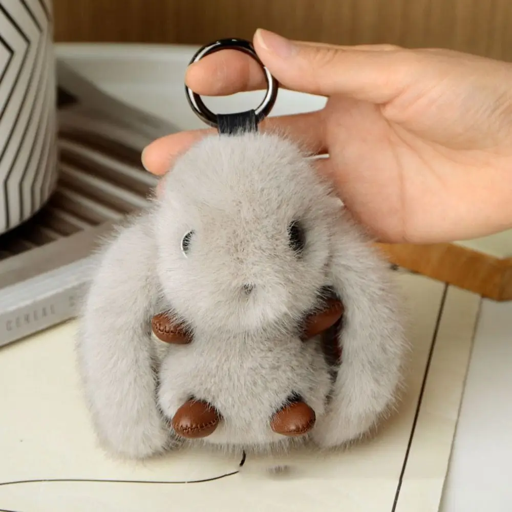 Stuffed Animal Fluffy Rabbit Keychain Pompom Furry Doll Bunny Stuffed Keyring Car Trinket Bag Charm Plush Bunny Pendant