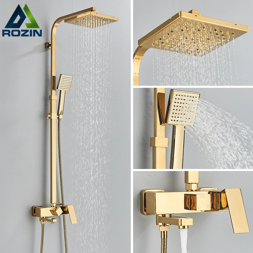 LED 16" Bathroom Rainfall Spray Shower Head Faucet Hand Shower Mixer Taps Set 