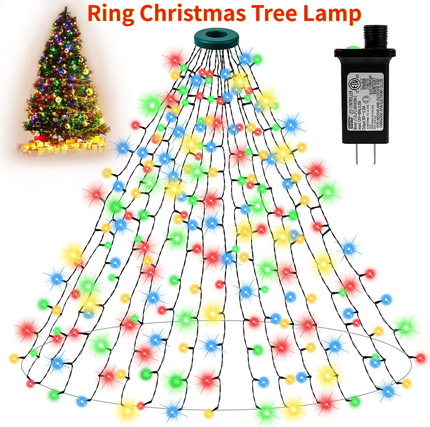 

New Christmas Tree Decoration LED Strips Light WarmWhite/Colorful With Ring Top Kits for Gardens Festival Waterfall Light String