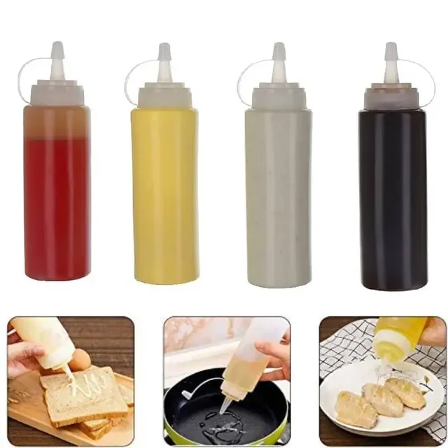 4pcs 8/12/16/24 oz Plastic Squeeze Squirt Condiment Squeeze Bottle with Twist On Cap Lids for Ketchup BBQ Sauces Paint Olive Oil