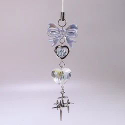 Original Y2K Handmade Blue Clear Heart Phone Charm Strap Cute Star Knot Pendant Girl Woman Keychain Lanyard For iPhone