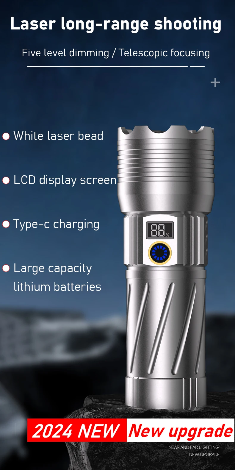 Description Picture 2 of itemWhite Laser 30W Flashlight LCD Display TYPE-C Charging USB Input Output Output Can Be Trimmed and Strong Light Flashlight