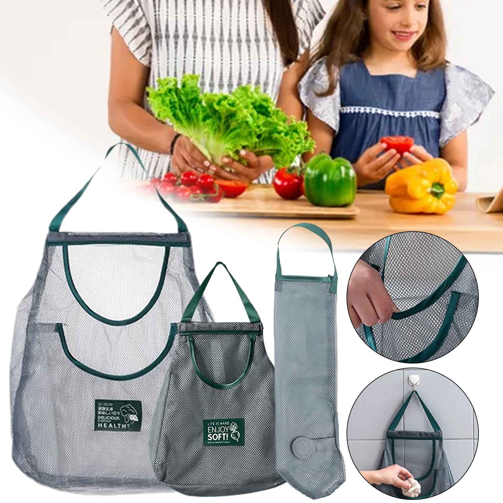 

Hanging Vegetables & Fruit Storage Bags for Kitchen Breathable Reusable Mesh Bag Portable Shopping Handbag for Toys