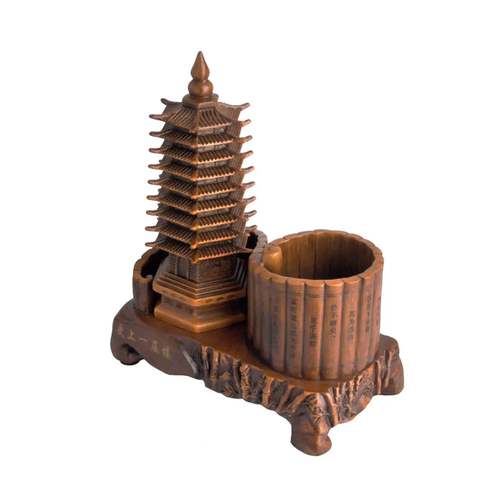 

Pen Holder Decorative Resin Tabletop Sculpture Decor Retro Tower Statue