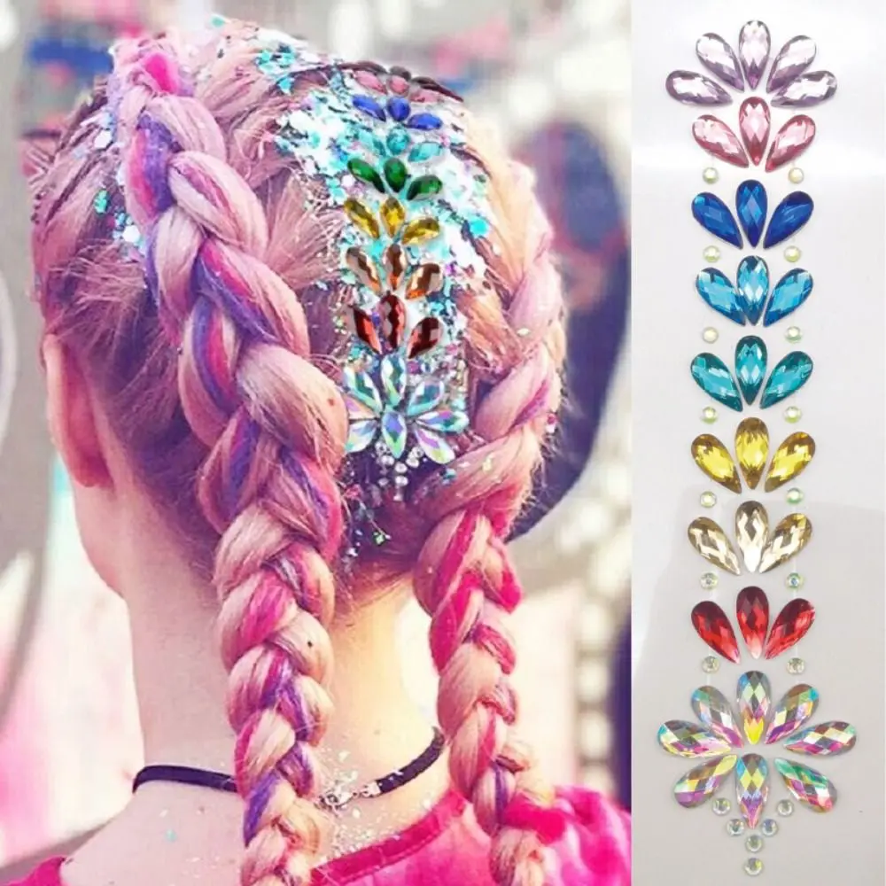 

3D EDM Music Festival Tattoo Stickers Adhesive Fashion Crystal Forehead Sticker Crystal Hair Jewels Body Face Colored Rhinestone