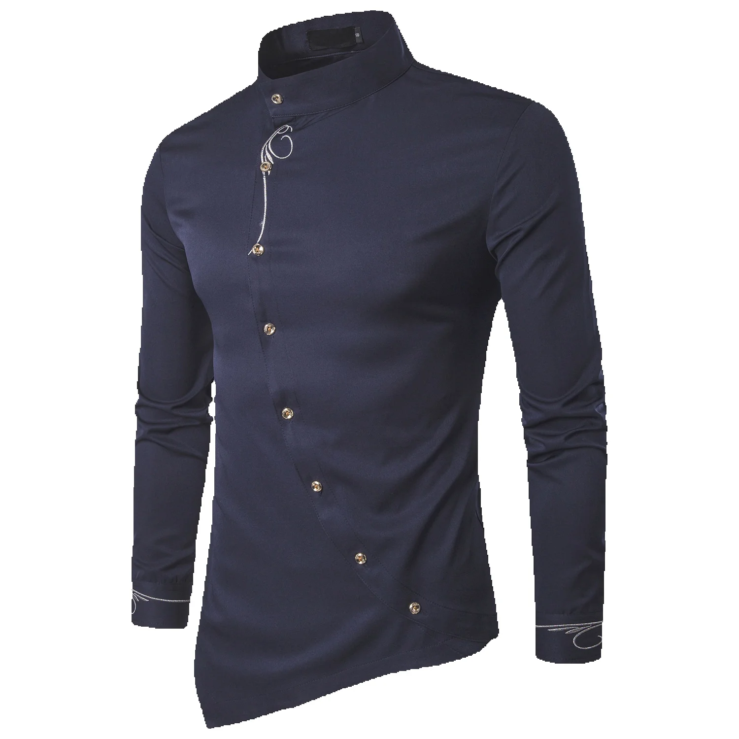 

European Size Men's Casual Shirt Embroidered Diagonal Placket Long-sleeved Shirt Men's Long-term Stock