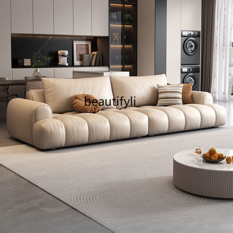 

Modern Minimalist Leather Sofa Italian Affordable Luxury Style Living Room Sofa