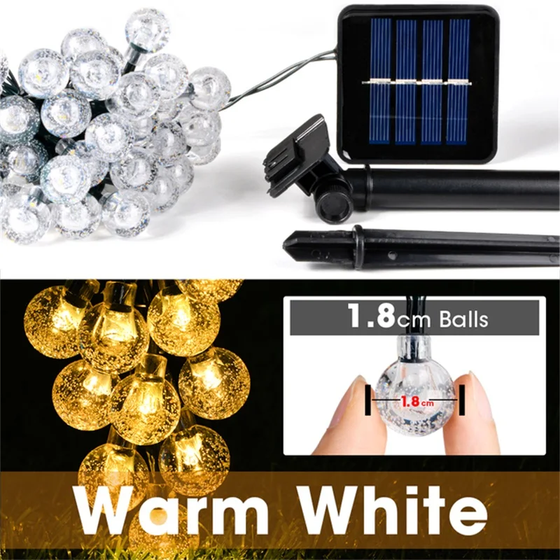 Waterproof Solar LED Crystal Ball Fairy Lights for Outdoor Christmas and Garden Party Decorating