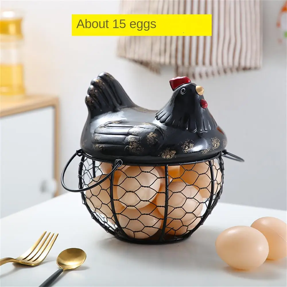 Iron Ceramic Hen Ornament Egg Fruit Storage Basket Container Kitchen Supplies Kitchen Tableware ceramic egg storage tray