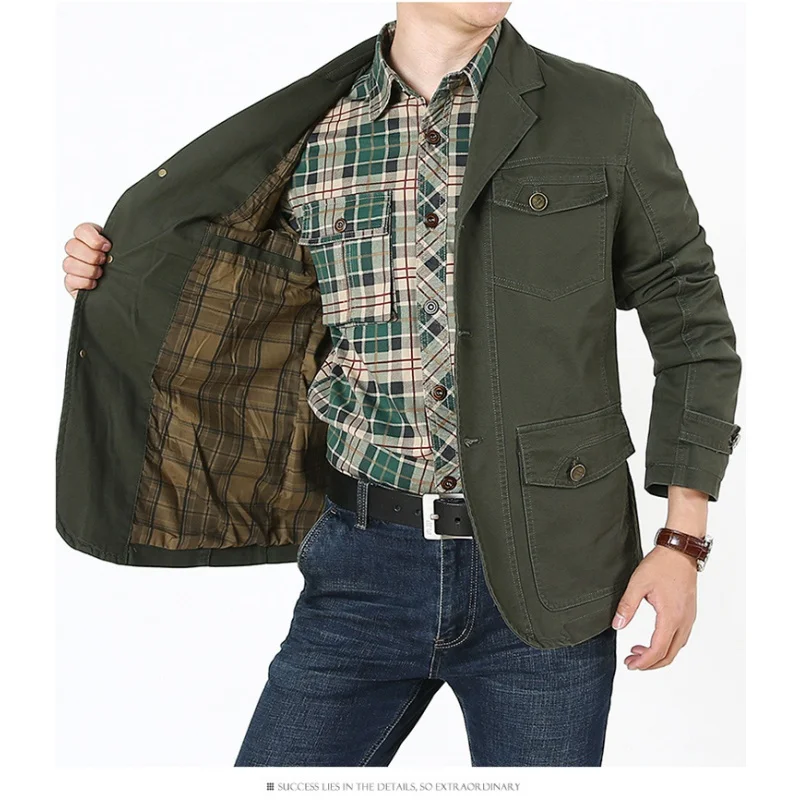 Spring Fall Men Military Blazer Jacket Autumn Casual Cotton Washed Solid Coats Army Bomber Suit Jackets Denim Cargo Trench