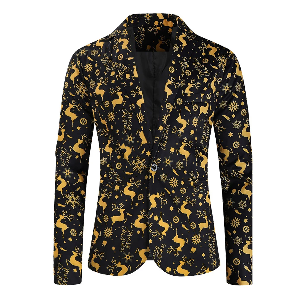 thumbnail image 1 of Chaqueta Blazer Navideña para Hombre Estampada de Dos Botones de Manga Larga de Talla Grande Trajes de Fiesta de Nochebuena Chaqueta Blazer Terno, 1 of 5