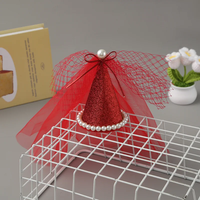 Pet Hat Mesh Ribbon Hair Clip Birthday Party Princess Hat Photo Decoration Props Dog Accessories for Small Dogs Puppy