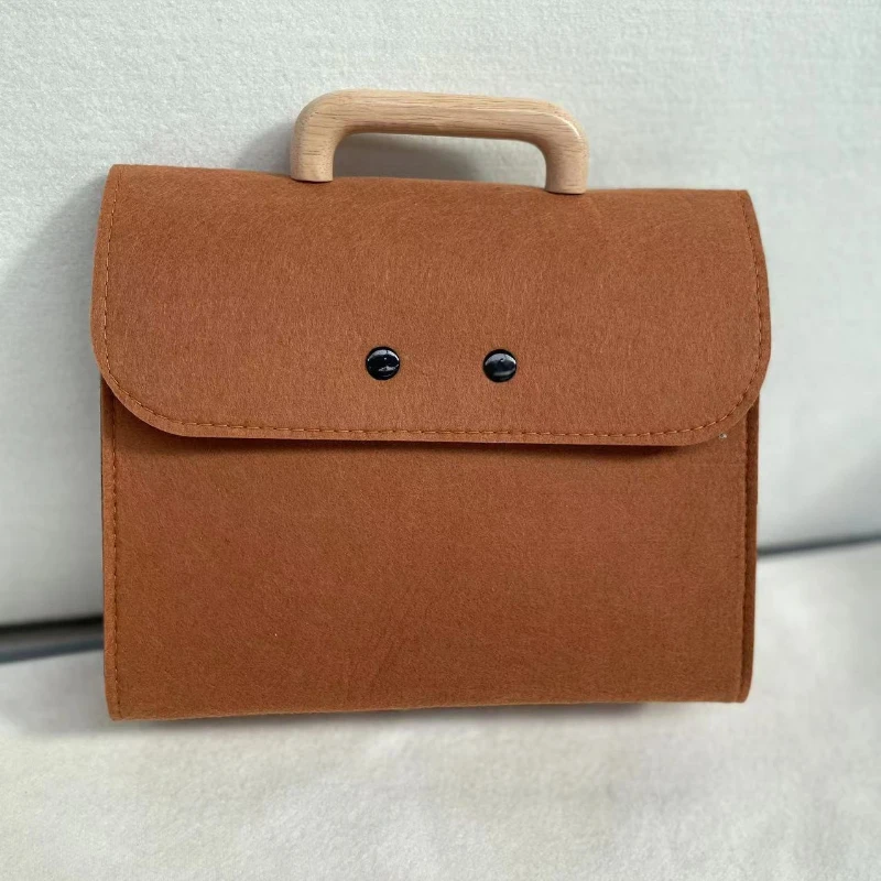 Premium Felt Gift Tote Bag Wood Handle Luxury Packaging 24x18x9cm Reusable Boutique Carrier for Business/Christmas/Wedding