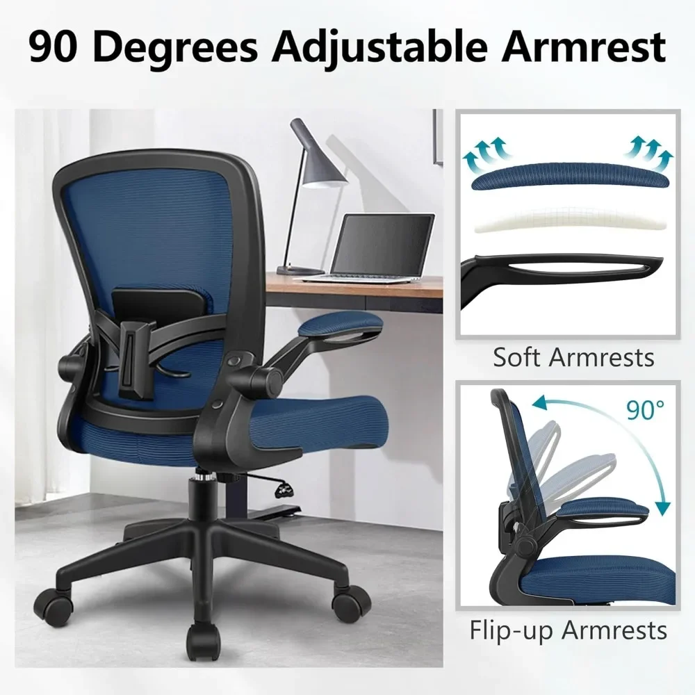 Office Chair, Ergonomic Desk Chair Breathable Mesh Chair with Adjustable High Back Lumbar Support Flip-up Armrests, Executive R