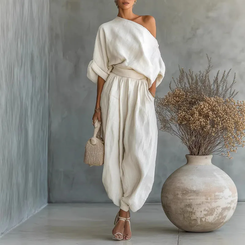 Elegant Skew Collar Long Sleeve Set 4