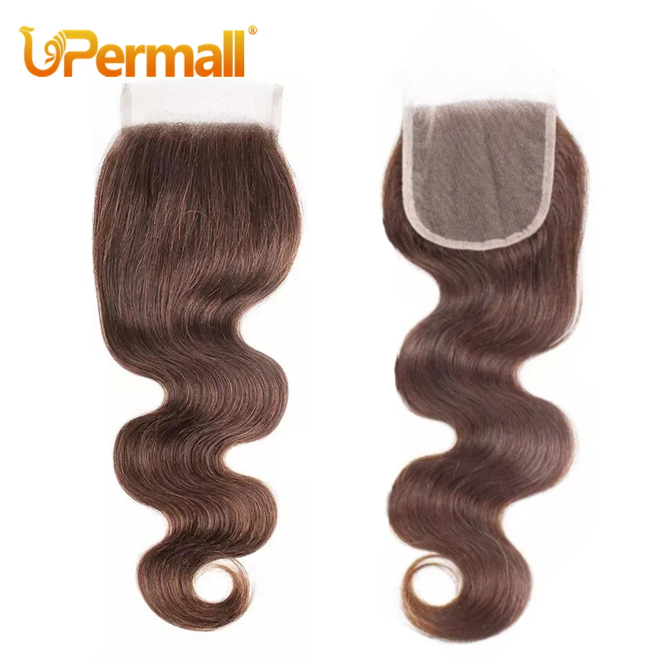 Upermall Chocolate Brown 13*6 13*4 Lace Frontal Pre plucked Swiss Transparent 4x4 5x5 Closure #4 Human Hair Straight Body Wave 4