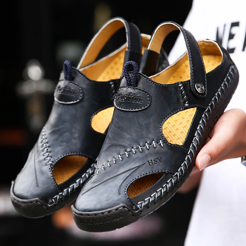 Uomo 2024 classico slip-on con piattaforma morbida comodi sandali piatti da uomo Calzature in pelle scarpe maschili di vendita calda_voghion.com