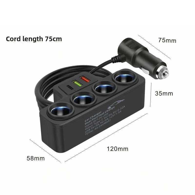 120W Car Phone Charger Cigarette Lighter Adapter PD 3.1A QC3.0 Multi Ports Quick Charge USB Charging Socket Splitter Plug 5