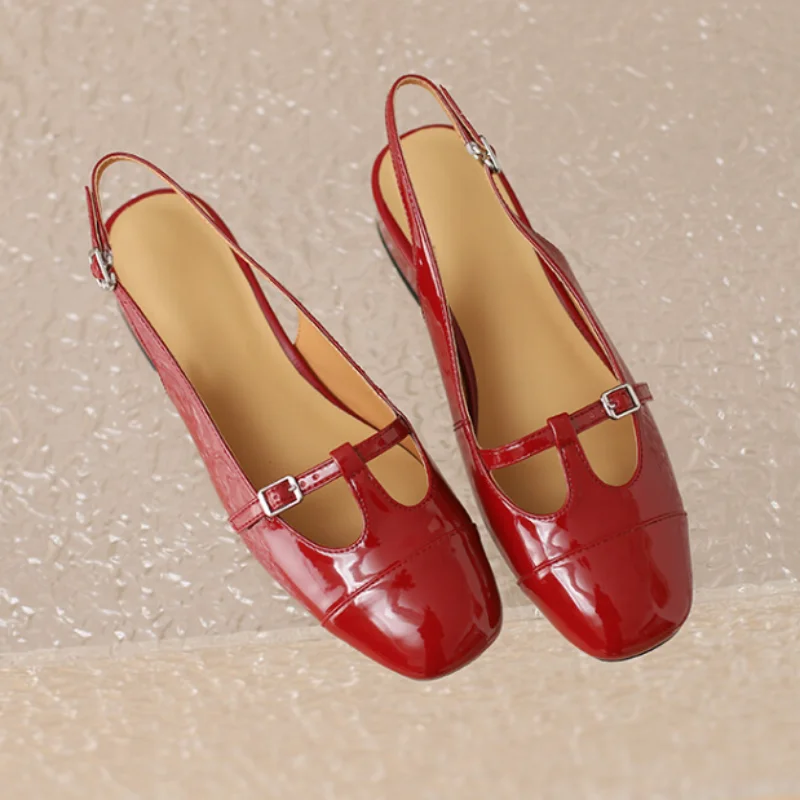 Genuine leather round toe Mary Jane sandals, retro thick heeled high heeled women's shoes